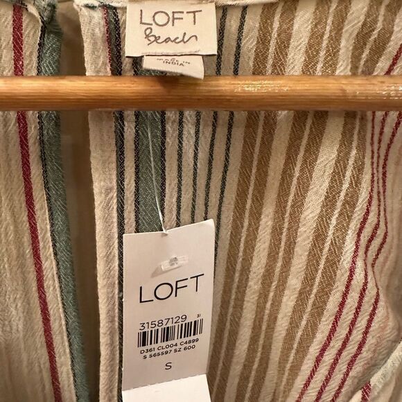 Loft Beach Striped Tie Front Wide Leg Jumpsuit Puff Sleeve Small - Picture 5 of 6